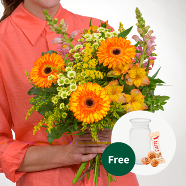 Flower Bouquet Sonnentag with vase & 3 Ferrero Giotto