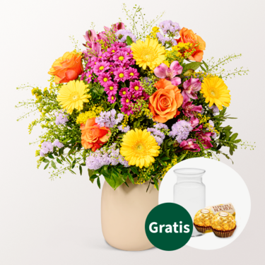 Blumenstrauß Blütenkuss mit Vase & 2 Ferrero Rocher