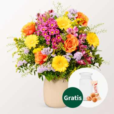 Blumenstrauß Blütenkuss mit Vase & Ferrero Giotto 3er