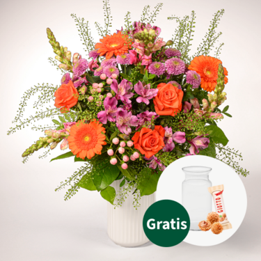 Blumenstrauß Blumensymphonie mit Vase & Ferrero Giotto 3er