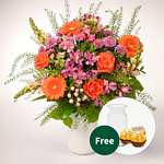 Flower Bouquet Blumensymphonie with vase & 2 Ferrero Rocher