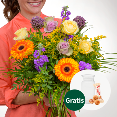 Blumenstrauß Farbenfroh mit Vase & Ferrero Giotto 3er