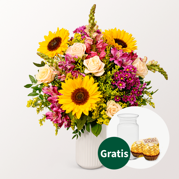 Blumenstrauß Sommerfreude mit Vase & 2 Ferrero Rocher