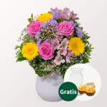 Blumenstrauß Farbentanz mit Vase & 2 Ferrero Rocher