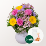 Blumenstrauß Farbentanz mit Vase & Ferrero Giotto 3er