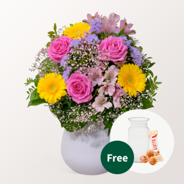 Flower Bouquet Farbentanz with vase & 3 Ferrero Giotto