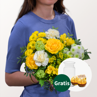 Blumenstrauß Frühlingsglanz mit Vase & 2 Ferrero Rocher