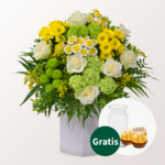 Blumenstrauß Glücksgefühl mit Vase & 2 Ferrero Rocher