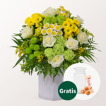 Blumenstrauß Glücksgefühl mit Vase & Ferrero Giotto 3er