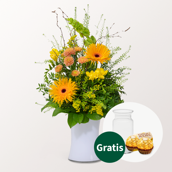 Blumenstrauß Süßer Traum mit Vase & 2 Ferrero Rocher