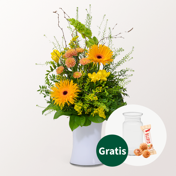 Blumenstrauß Süßer Traum mit Vase & Ferrero Giotto 3er