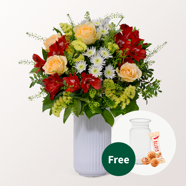 Flower Bouquet Frühlingswind with vase & 3 Ferrero Giotto