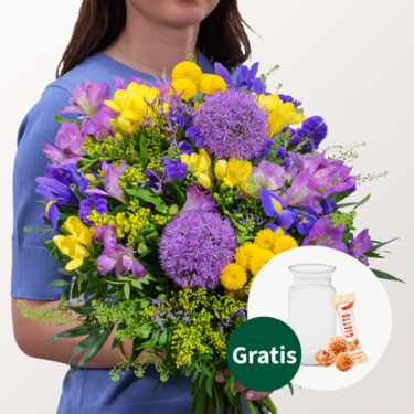 Blumenstrauß Frühlingsfest mit Vase & Ferrero Giotto 3er