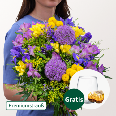 Premiumstrauß Frühlingsfest mit Premiumvase & 2 Ferrero Rocher