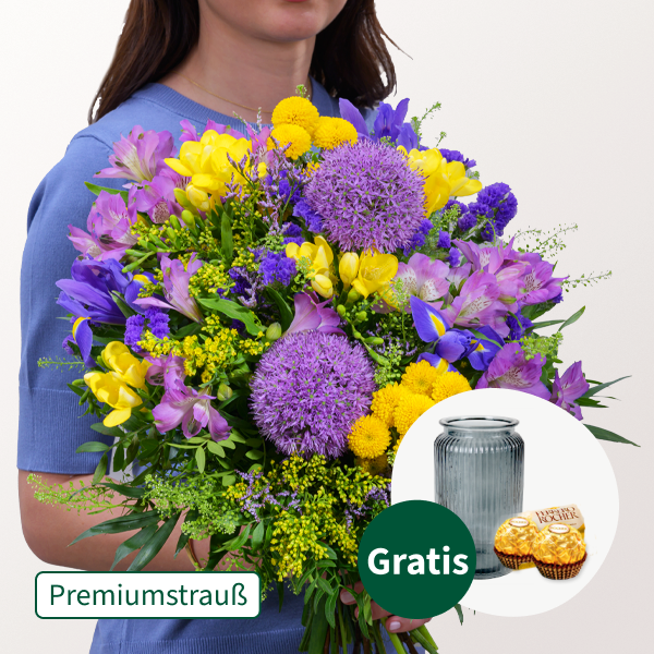 Premiumstrauß Frühlingsfest mit Premiumvase & 2 Ferrero Rocher