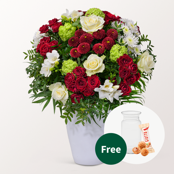 Flower Bouquet Blütenromanze with vase & 3 Ferrero Giotto