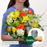 Premiumstrauß Frühlingswiese mit Premiumvase & 2 Ferrero Rocher