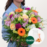 Blumenstrauß Paradiesschönheit mit Vase & Ferrero Giotto 3er