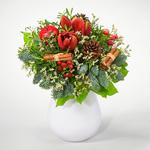 Weihnachts-Set mit Blumenstrauß, mit Vase & Windlicht