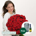 Premium Bouquet Paris with Premium Vase & Champagner