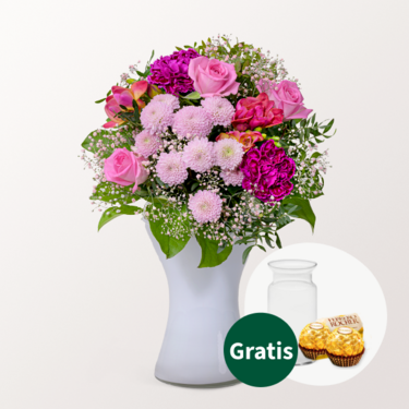 Blumenstrauß Herzensgruß mit Vase & 2 Ferrero Rocher