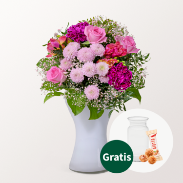 Blumenstrauß Herzensgruß mit Vase & Ferrero Giotto 3er