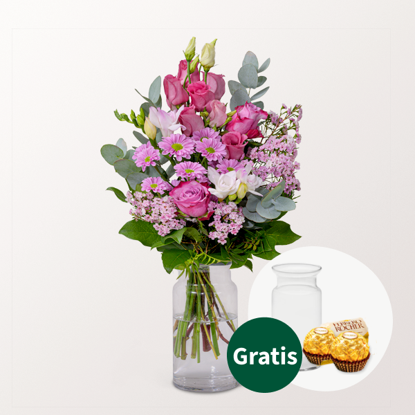 Blumenstrauß Liebesglück mit Vase & 2 Ferrero Rocher