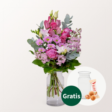 Blumenstrauß Liebesglück mit Vase & Ferrero Giotto 3er