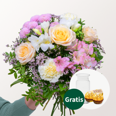 Blumenstrauß Frühlingsgruß mit Vase & 2 Ferrero Rocher