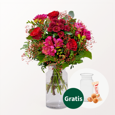 Blumenstrauß Liebesbrise mit Vase & Ferrero Giotto 3er