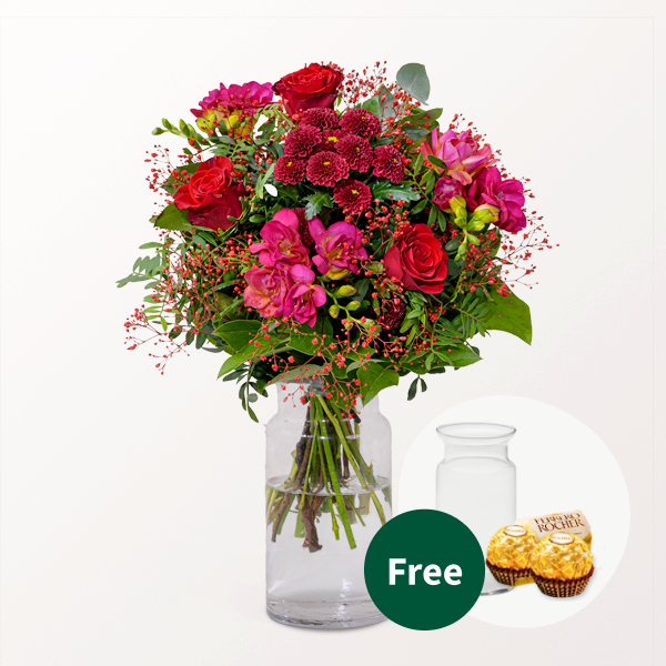 Flower Bouquet Liebesbrise with vase & 2 Ferrero Rocher