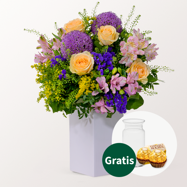 Blumenstrauß Poesie mit Vase & 2 Ferrero Rocher