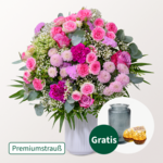 Premiumstrauß Blütenliebe mit Premiumvase & 2 Ferrero Rocher