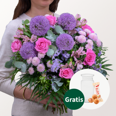 Blumenstrauß Danke mit Vase & Ferrero Giotto 3er