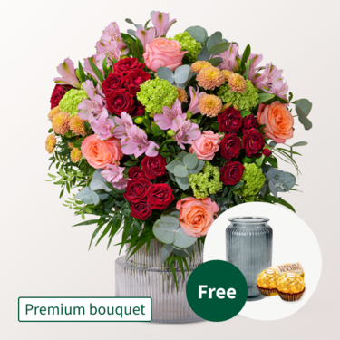 Premium Bouquet Lieber Gruß with Premium Vase & 2 Ferrero Rocher