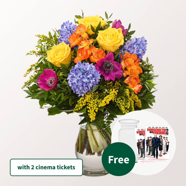 Flower Bouquet Farbenfreude with 2 Cinema Tickets & vase