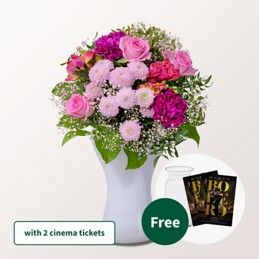 Flower Bouquet Herzensgruß with 2 Cinema Tickets & vase