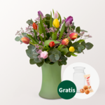 Blumenstrauß Tulpenwiese mit Vase & Ferrero Giotto 3er