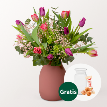 Blumenstrauß Frühlingsgefühl mit Vase & Ferrero Giotto 3er