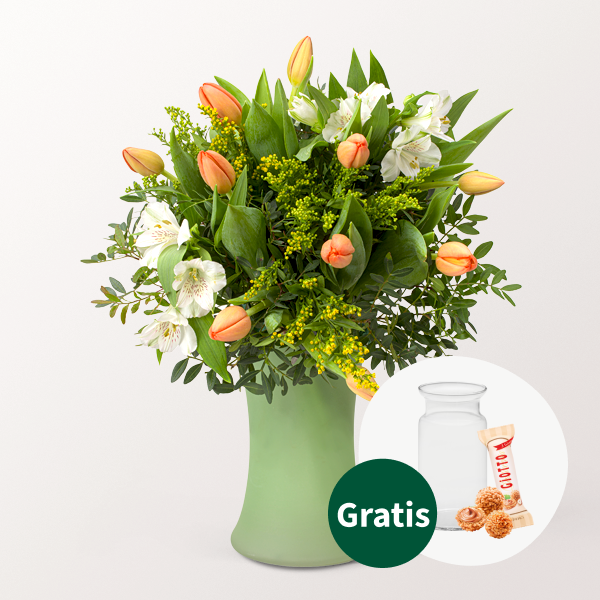 Blumenstrauß Tulpentraum mit Vase & Ferrero Giotto 3er