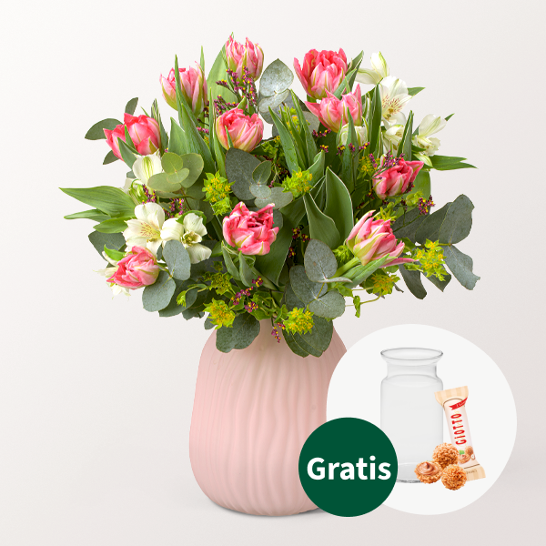 Blumenstrauß Tulpenfest mit Vase & Ferrero Giotto 3er