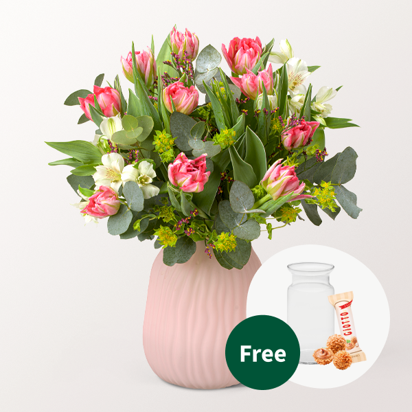 Flower Bouquet Tulpenfest with vase & 3 Ferrero Giotto