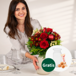 Blumenstrauß Weihnachtsüberraschung mit Vase & Ferrero Giotto 3er