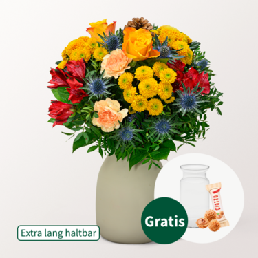 Blumenstrauß Winterlichtung mit Vase & Ferrero Giotto 3er