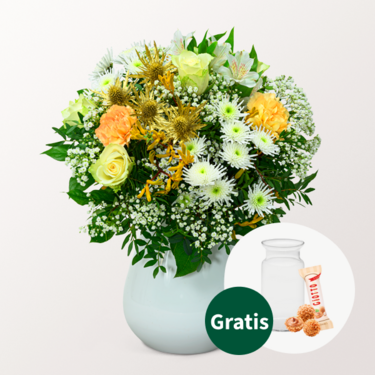 Blumenstrauß Goldschimmer mit Vase & Ferrero Giotto 3er