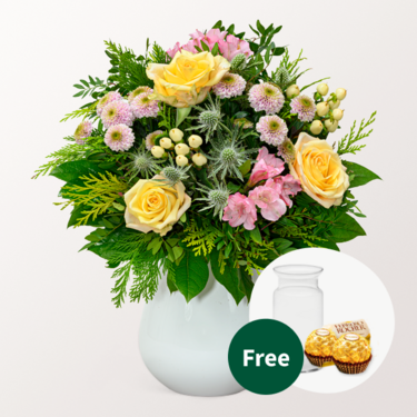 Flower Bouquet Winterkind with vase & 2 Ferrero Rocher