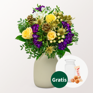 Blumenstrauß Winterzeit mit Vase & Ferrero Giotto 3er