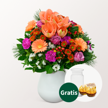 Blumenstrauß Herzklopfen mit Vase & 2 Ferrero Rocher