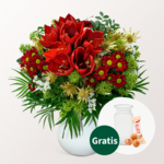 Blumenstrauß Winterromanze mit Vase & Ferrero Giotto 3er