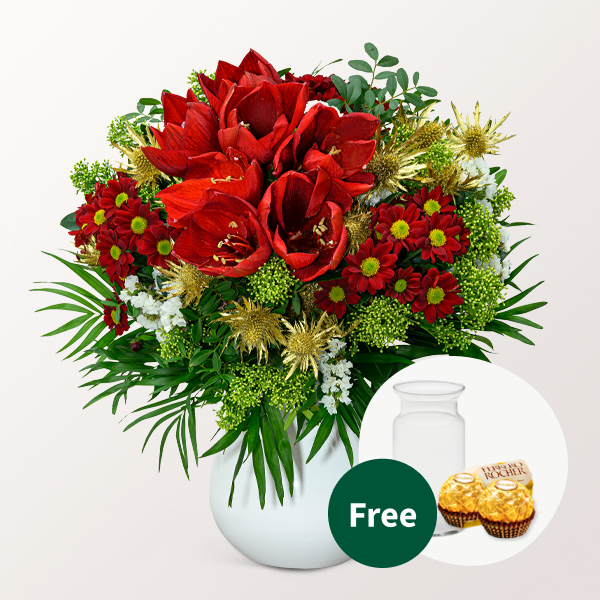 Flower Bouquet Winterromanze with vase & 2 Ferrero Rocher